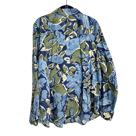 Chaps Shirt Blouse Shirt Tropical Coastal Palm Leaf Print Plus 2X Contras Cuff - Picture 6 of 8